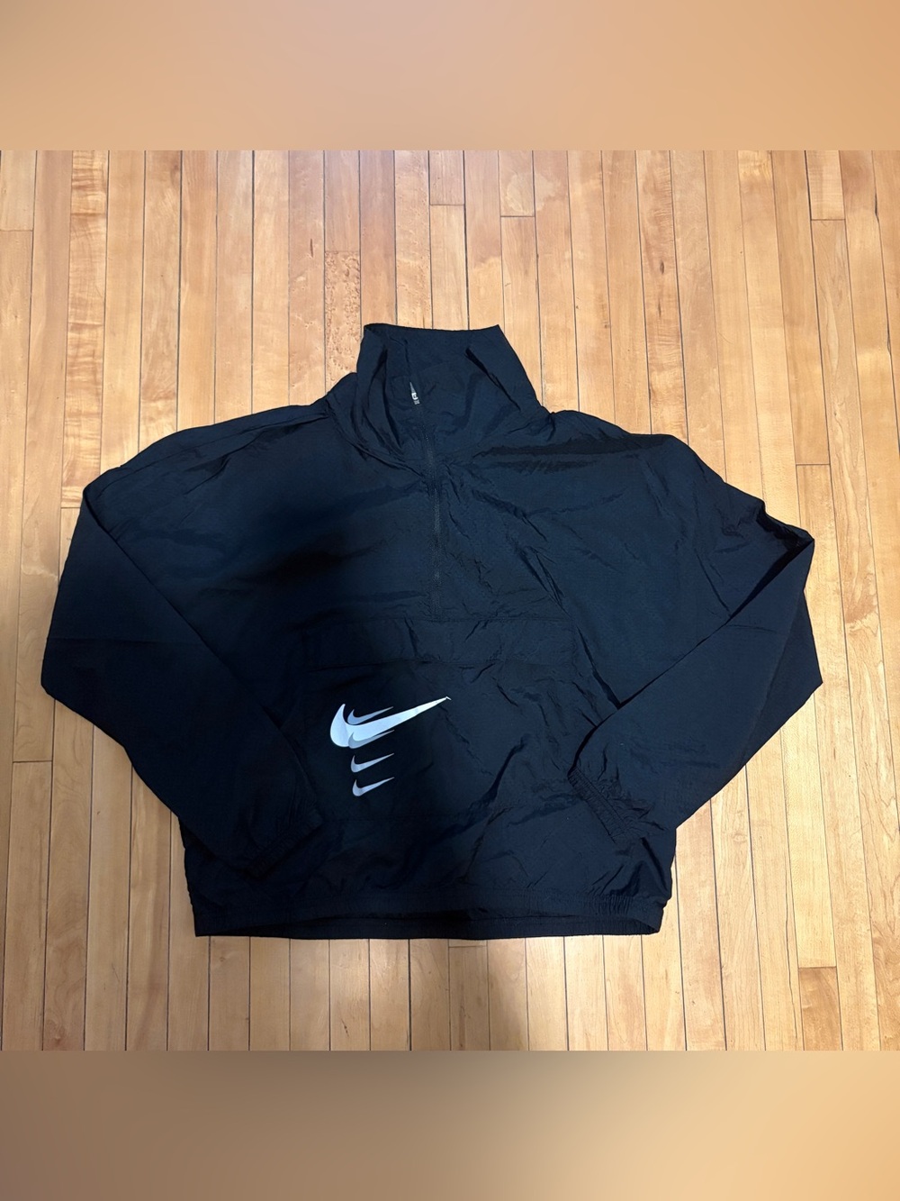 Nike Black Pullover Windbreaker with White Swoosh